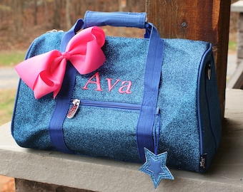 Personalized Dance Bag, Royal Blue Glitter Duffel, Preschool Ballet, Mini Cheer Duffle with Strap