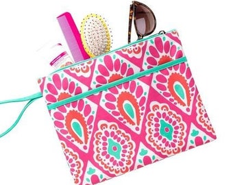 Personalized Wristlet Pink Mint Zippered Pouch