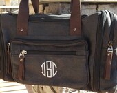 Charcoal Canvas Weekender Bag Personalized Gray Overnight Duffle Mens Heavy Canvas Travel Bag Monogrammed Mens Duffel Bag