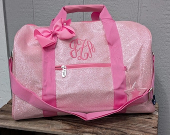 Personalized Light Pink Glitter Duffel Bag: Dance, Cheer, Gym