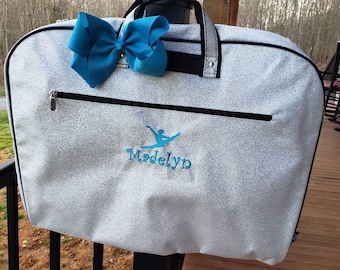 Personalized Silver Glitter Garment Bag: Dance Costume Bag