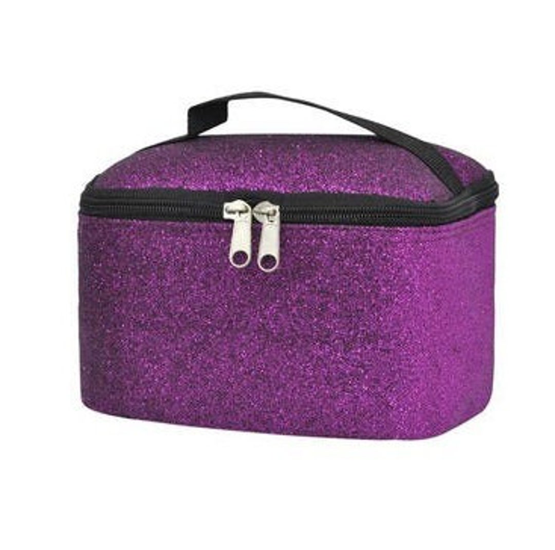 Personalized Small Glitter Cosmetic Bag, Monogrammed Purple Make up Bag