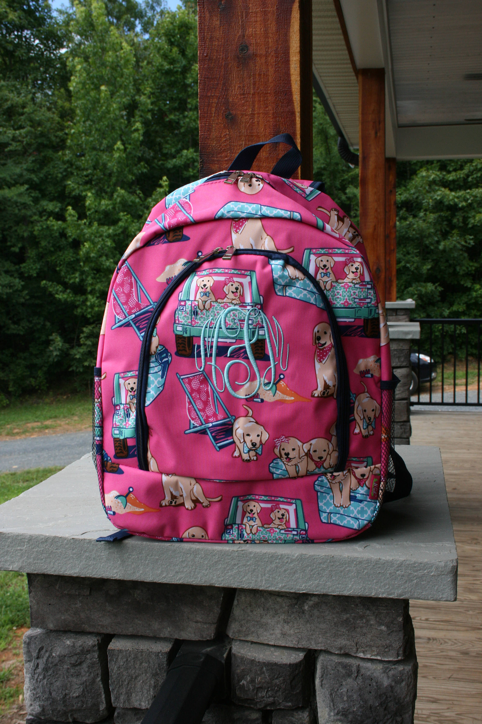 Girls Monogrammed Backpack Preppy Puppy Girls Personalized Etsy