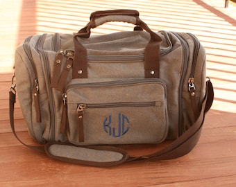 Personalized Gray Canvas Weekender Bag: Heavy Cotton Travel Duffle