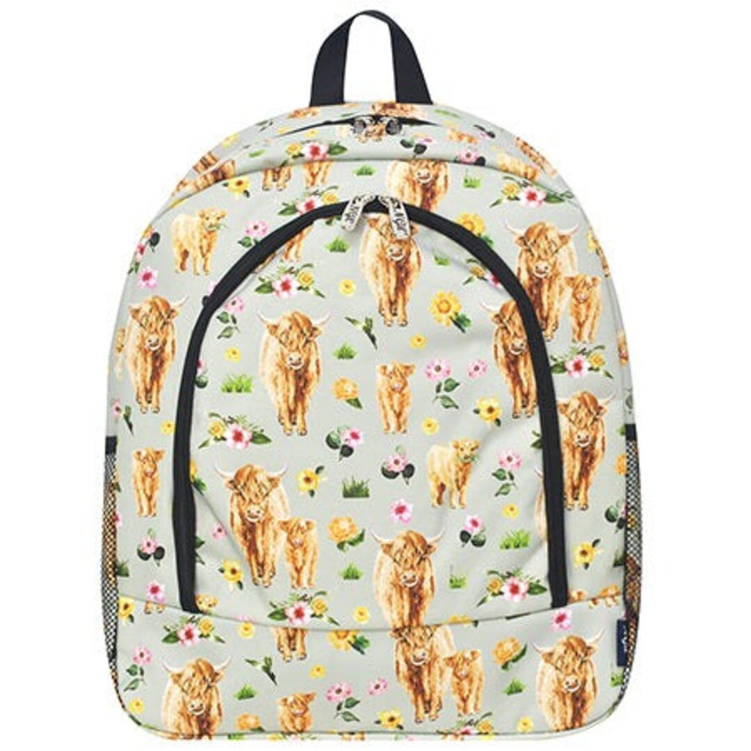Girl Highland Cow Flower Printed Backpack main image 0