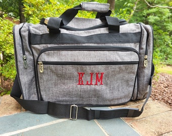 Gray Duffel, Personalized Travel Gift, Mens Weekender Bag