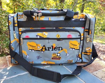 Personalized Construction Print Duffel Bag or Overnight Bag | Monogrammed Weekend Bag | Duffle for Grandmas House