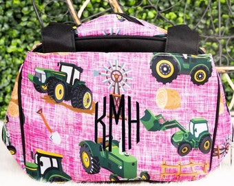 Pink Tractor Lunch Bag, Girls Back to School, Insulated Tote