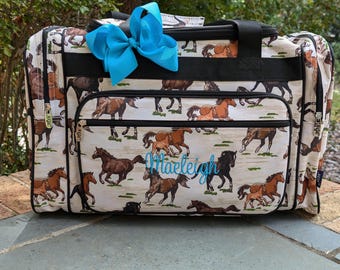 Large Personalized Horse Print Duffel Bag: Monogrammed Overnight Weekender