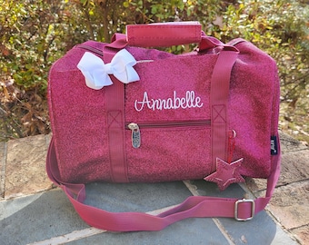 Personalized Hot Pink Glitter Duffel Bag: Dance, Cheer, Overnight