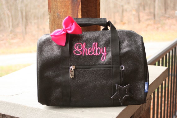 Dance Bag, Black Glitter Duffel, Personalized Ballet for Preschool Girls, Cheer Duffle with Strap