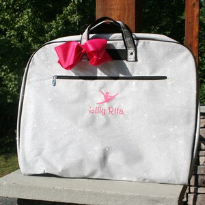 Personalized Silver Glitter Garment Bag Sparkly Dance Bag for Girls Gift for Dancer or Skater image 2