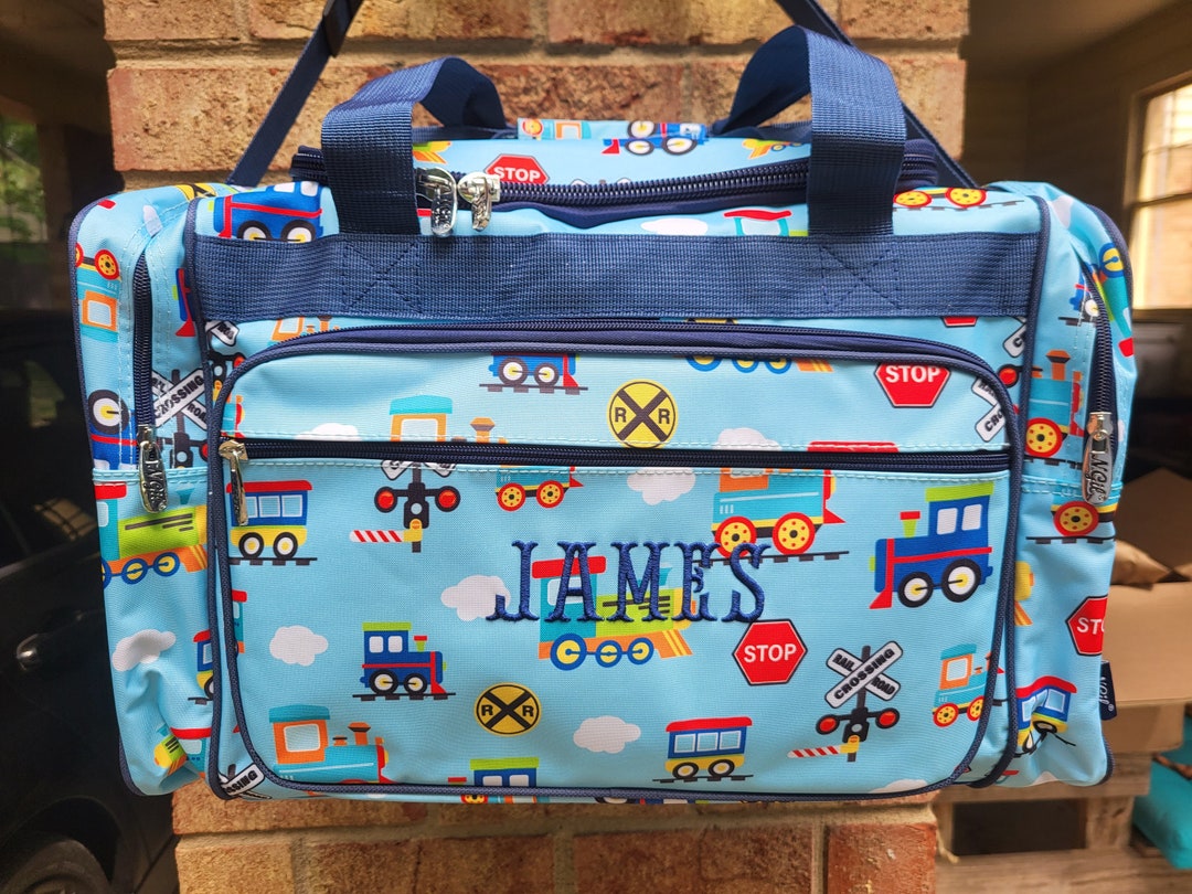 Personalized Large Train Duffel Bag or Overnight Bag Monogrammed