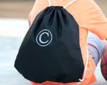 Personalized Black Drawstring Backpack