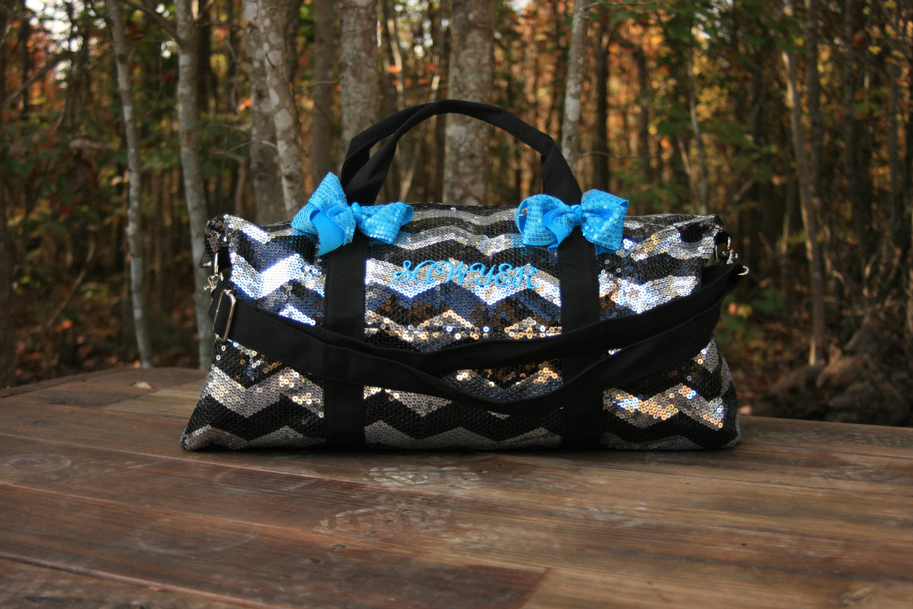 Girls Personalized Dance Bag Sequined Black Chevron Duffel Etsy