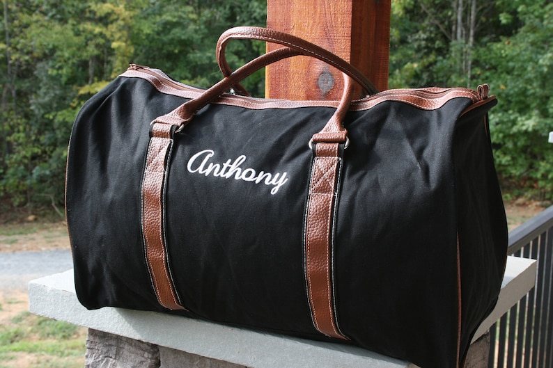 Monogrammed Mens Duffel Bag Dopp Kit Set Personalized Black Etsy