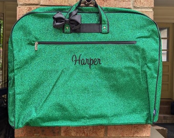 Personalized Green Glitter Garment Bag | Sparkly Dance Bag for Girls