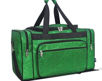 Dance Duffel Bag, Green Glitter, Personalized Gift for Cheer, Dance, Ballet, Gymnastics, Skating