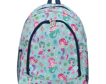 Mermaid School Backpack, Girls Bookbag with Name or Initials