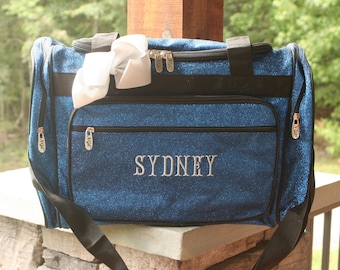 Personalized Royal Blue Glitter Duffel Bag: Monogrammed Dance Cheer Bag