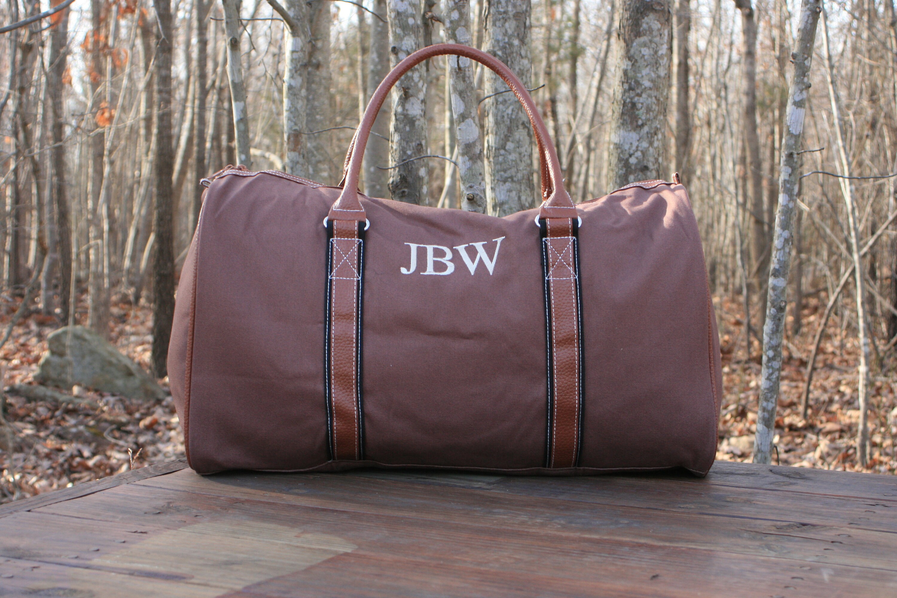 Monogrammed Mens Duffel Bag Personalized Brown Weekender Bag Etsy