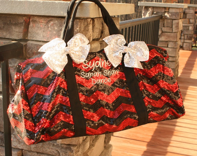 Personalized Dance Bag Red and Black Sequin Duffel Custom Embroidery