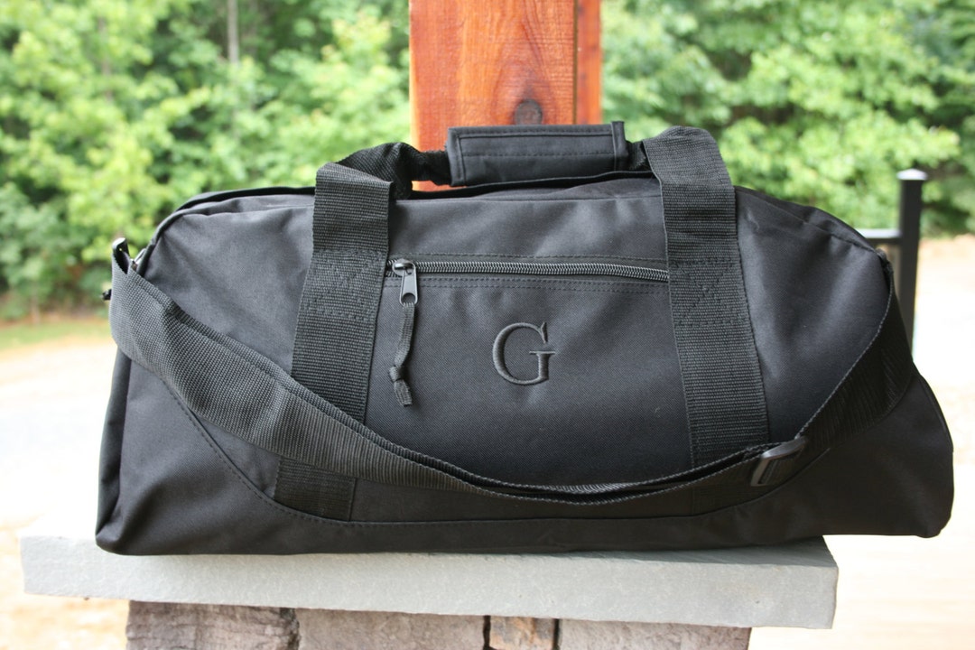 Monogrammed Black Duffel Bag Groomsman Gift Personalized Large Gym Bag