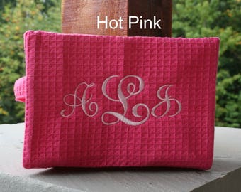 Monogrammed Cosmetic Bags, Bridesmaid Gifts, Cotton Waffle Weave 8 Colors Personalized Makeup Pouches