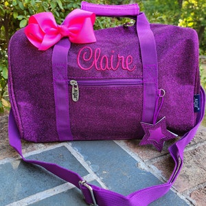 purple glitter small duffel with embroidered name by Double B Monograms