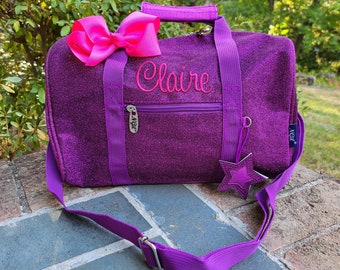 Dance Bag, Purple Glitter Mini Duffel, Personalized Ballet for Preschool Girls, Cheer Gift, Sparkle Gym Bag