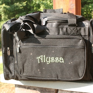 Dance Duffel Bag, Black Glitter, Personalized Gift for Cheer, Dance, Ballet, Gymnastics, Skating