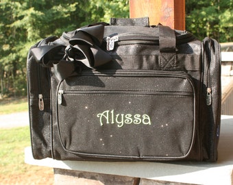 Dance Duffel Bag, Black Glitter, Personalized Gift for Cheer, Dance, Ballet, Gymnastics, Skating