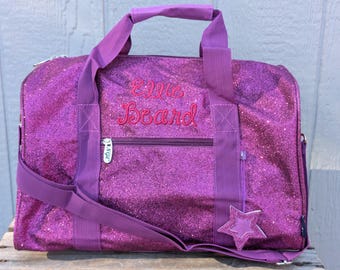 Personalized Purple Glitter Dance Duffel Bag: Cheer Gym Bag