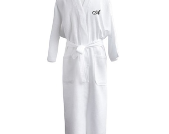 Long Spa Robe, Personalized Unisex Kimono, Monogrammed Waffle Weave Bathrobe, Mens or Womens