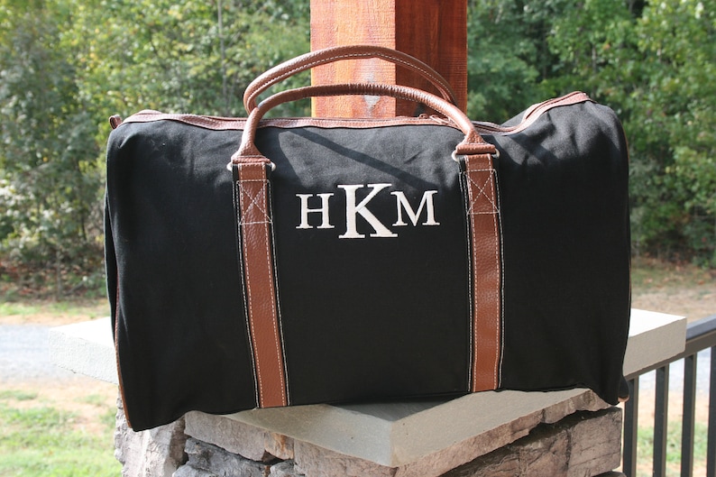 Monogrammed Mens Duffel Bag Dopp Kit Set Personalized Black Etsy