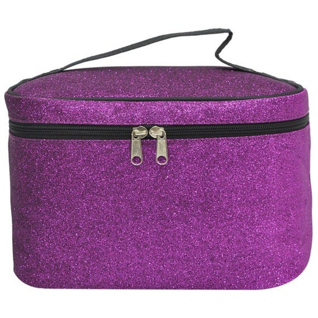 Personalized Glitter Cosmetic Bag Monogrammed Purple Make up Etsy
