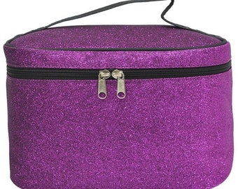 Personalized Purple Glitter Cosmetic Bag: Monogrammed Makeup Bag