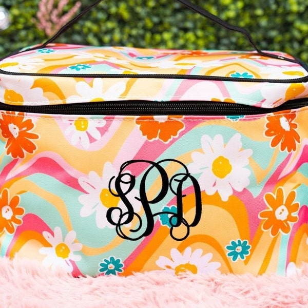 Personalized Large Cosmetic Bag, Paisley Train Case, Monogrammed Make Up Bag