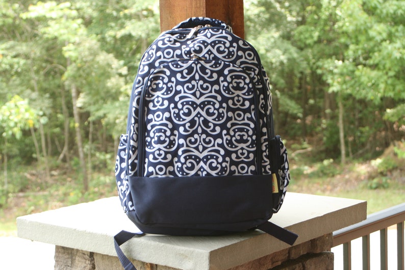 Personalized Girls School Backpack Navy and White