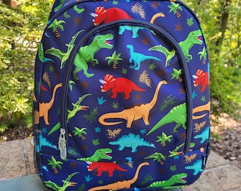 Personalized Navy Dinosaur School Backpack, Book Bag for Boys, Elementary School Bag