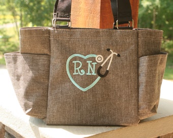 Monogrammed Gray Caddy Bag, Personalized Nurse's Tote, Dog Grooming
