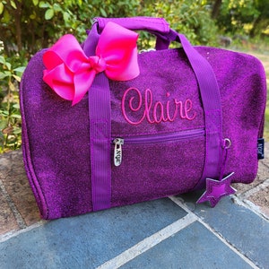 Dance Bag, Purple Glitter Mini Duffel, Personalized Ballet for Preschool Girls, Cheer Gift, Sparkle Gym Bag image 2