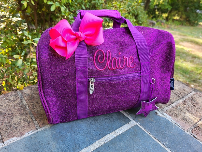 Dance Bag, Purple Glitter Mini Duffel, Personalized Ballet for Preschool Girls, Cheer Gift, Sparkle Gym Bag image 2