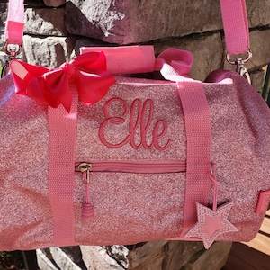 Monogrammed Ballet Bag, Light Pink Glitter, Personalized Dance Duffle for Preschool Girls, Gift for Dancer