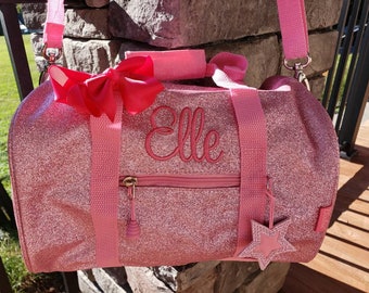 Monogrammierte Balletttasche, hellrosa Glitzer, personalisierte Tanztasche für Vorschulmädchen, Geschenk für Tänzerin