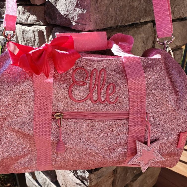 Sac de ballet à monogramme, paillettes rose clair, sac de sport de danse personnalisé pour filles d'âge préscolaire, cadeau pour danseuse