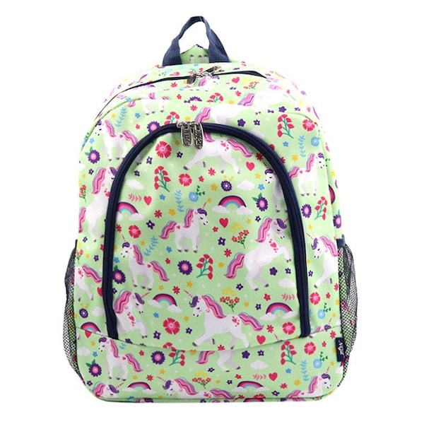 Unicorn School Backpack, Girls Bookbag in Mint and Pink, Custom Embroidered Name or Initials