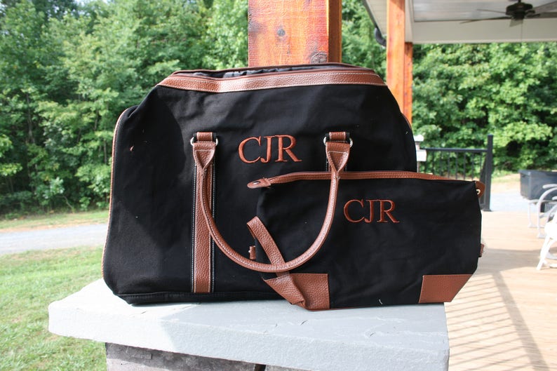 Monogrammed Mens Duffel Bag Dopp Kit Set Personalized Black Etsy