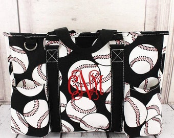 Baseball Tote, Monogrammed Gameday Bag, Black and White, Custom Embroidery