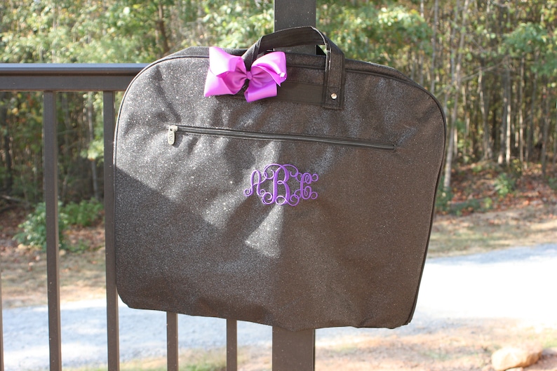 monogrammed costume bag for girls in black glitter with bow